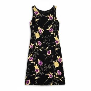 Vtg Y2k Whimsygoth Black Dark Floral Roses Slinky Midi Crinkle Dress Small Fairy